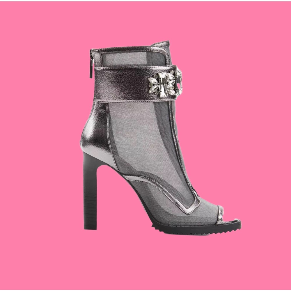 Karl Lagerfeld , Rinestone embellished peep toe , heels boots